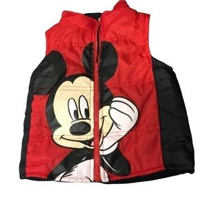 DISNEY Mickey Mouse red black fleece lined zip front puffer vest boys size 2T.
